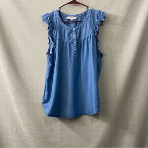 LOFT Blue Ruffle Sleeve Blouse